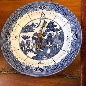 Blue Willow Ceramic Wall Clock with Gold Hands